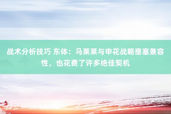 战术分析技巧 东体：马莱莱与申花战略壅塞兼容性，也花费了许多绝佳契机